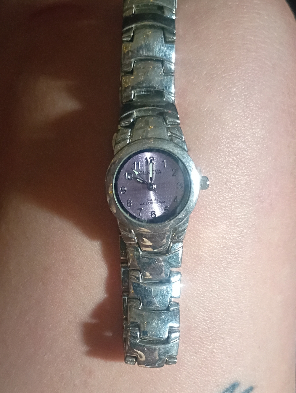 Geneva Silver Bracelet Watch with Purple Dial